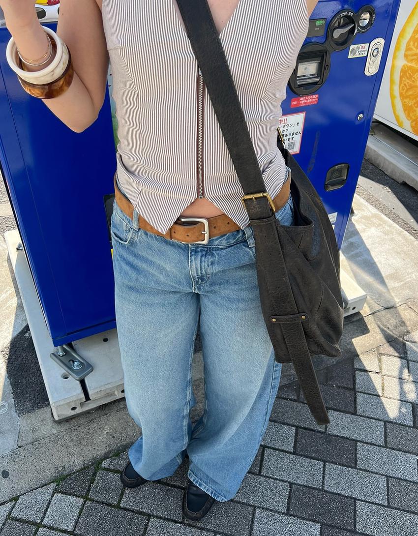Wide-leg low-waist jeans-Light blue