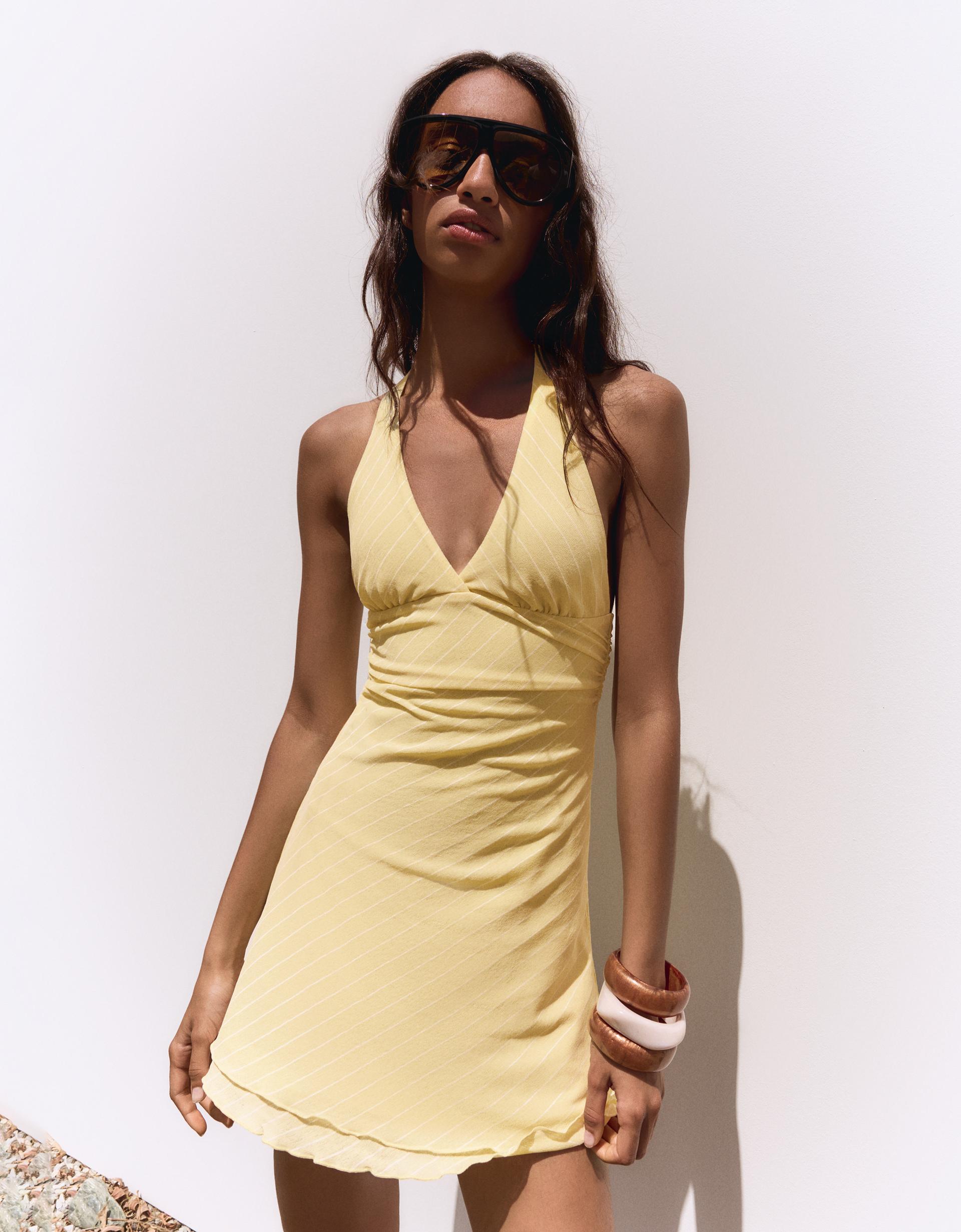 Striped halter mini dress - Women | Bershka