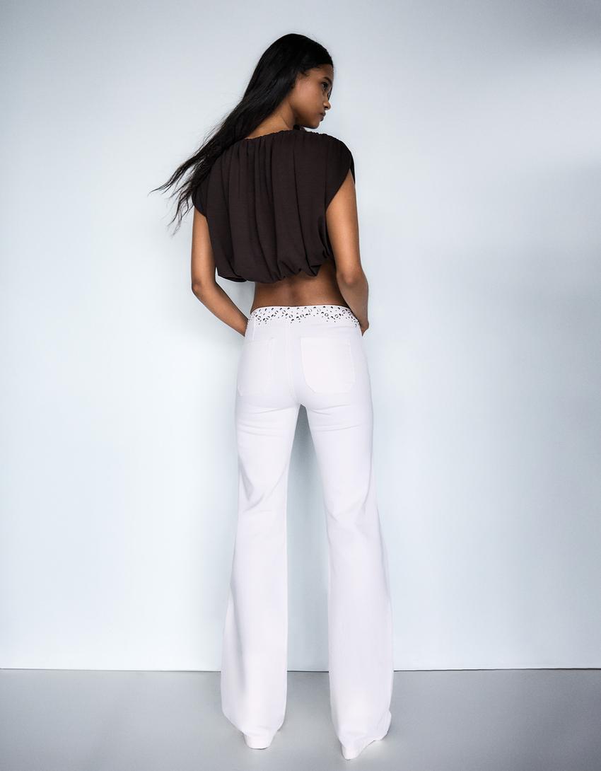 Pantalón cintura tachas-Blanco roto