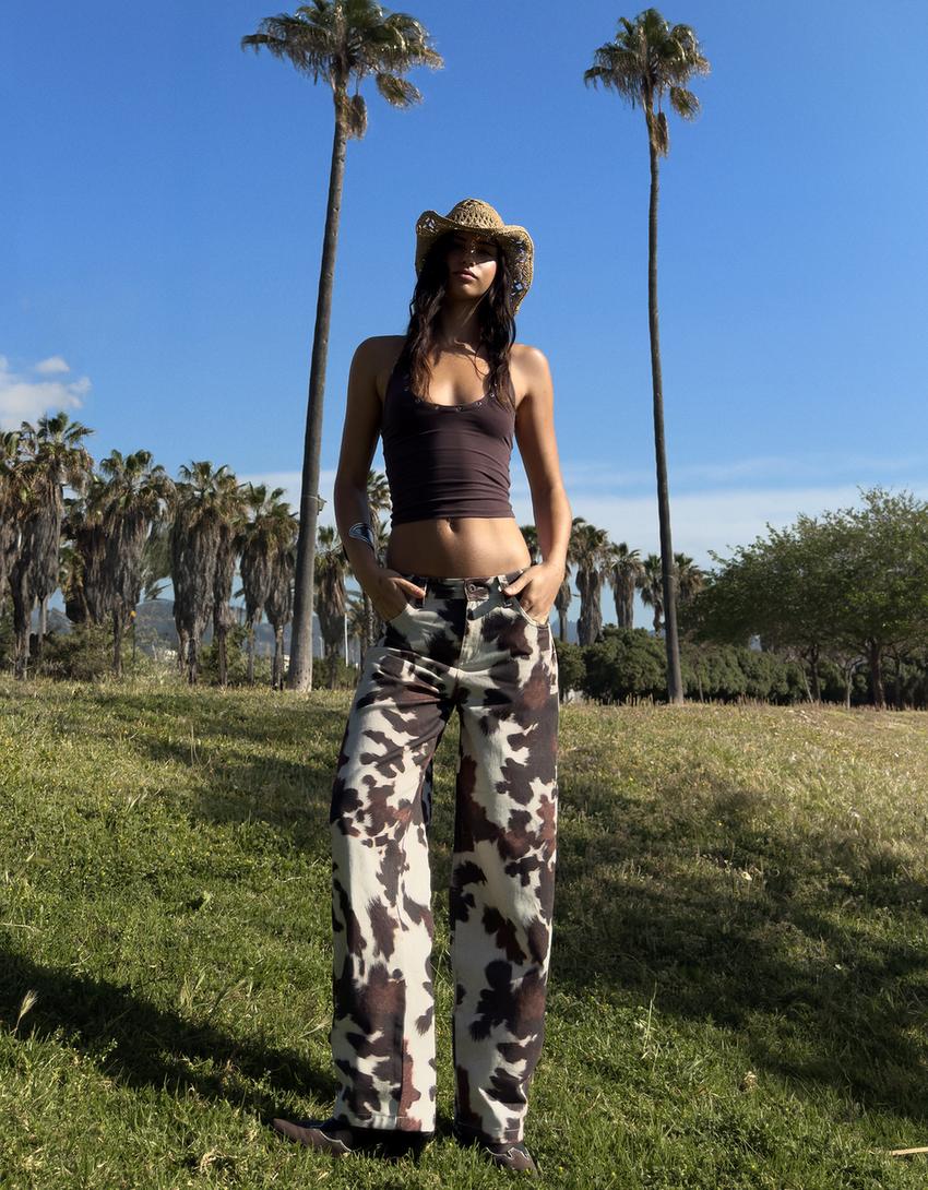 Pantalon barrel imprimé animal-Marron-0