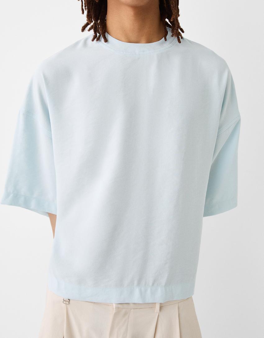 T-shirt de manga curta cropped-Azul claro-2