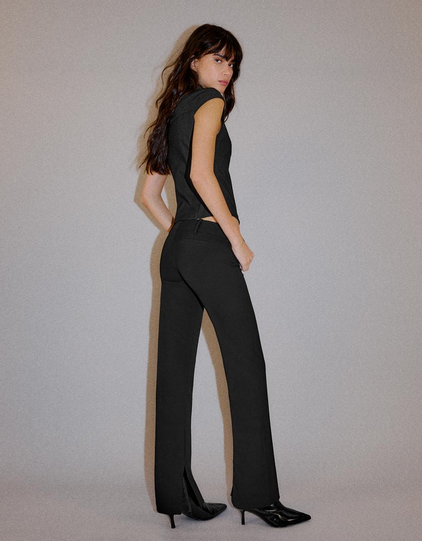 Slim-Fit-Hose mit tiefem Bund-Schwarz