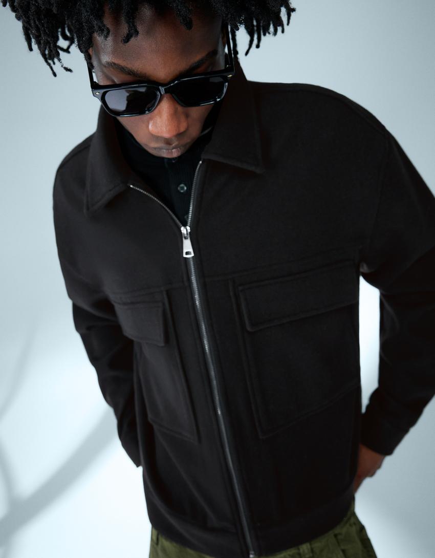 Surchemise zippée Boxy fit flanelle-Noir