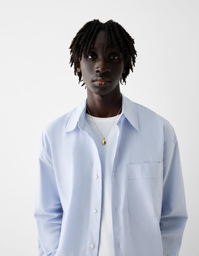 Chemise oxford manches longues boxy fit-Bleu-2