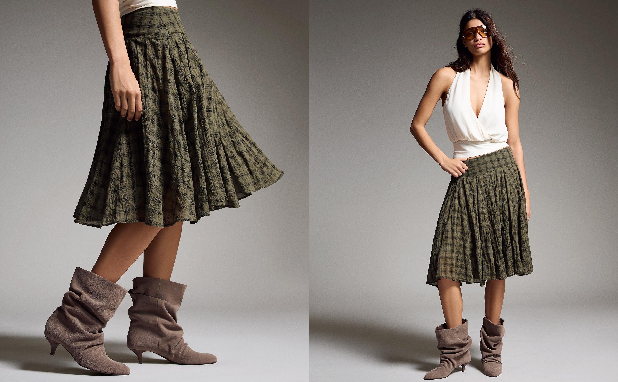 Ekose hacimli midi etek - Görsel 19