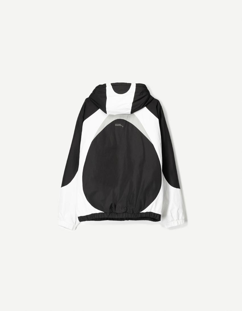 Colour block puffer jacket-Black