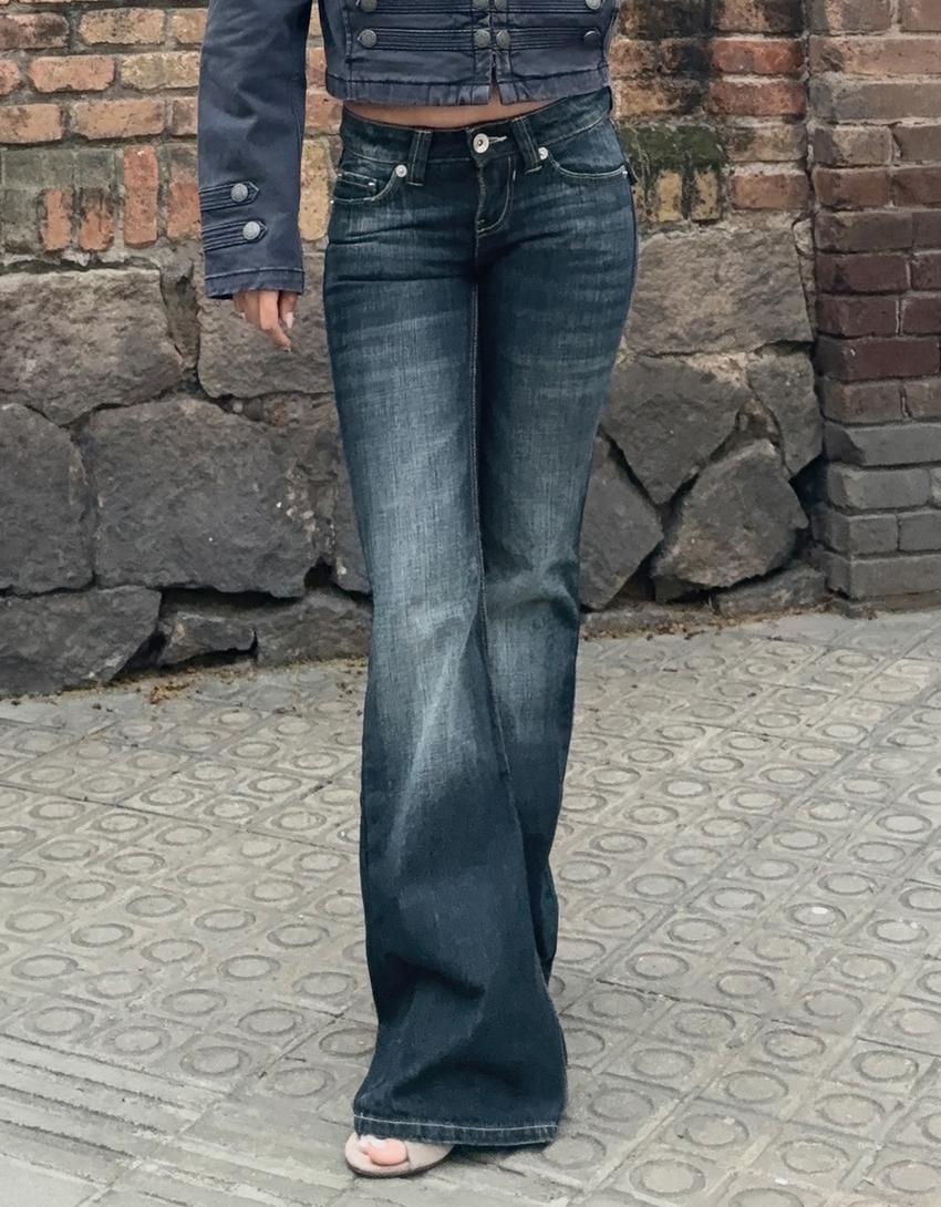 Baggy klokkende jeans met lage taille-Gewassen blauw