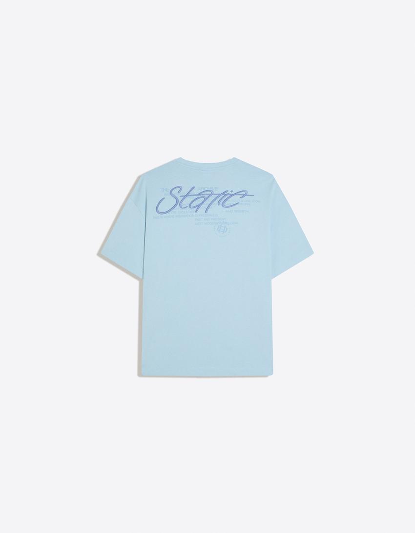 Short sleeve T-shirt with embroidery-Blue