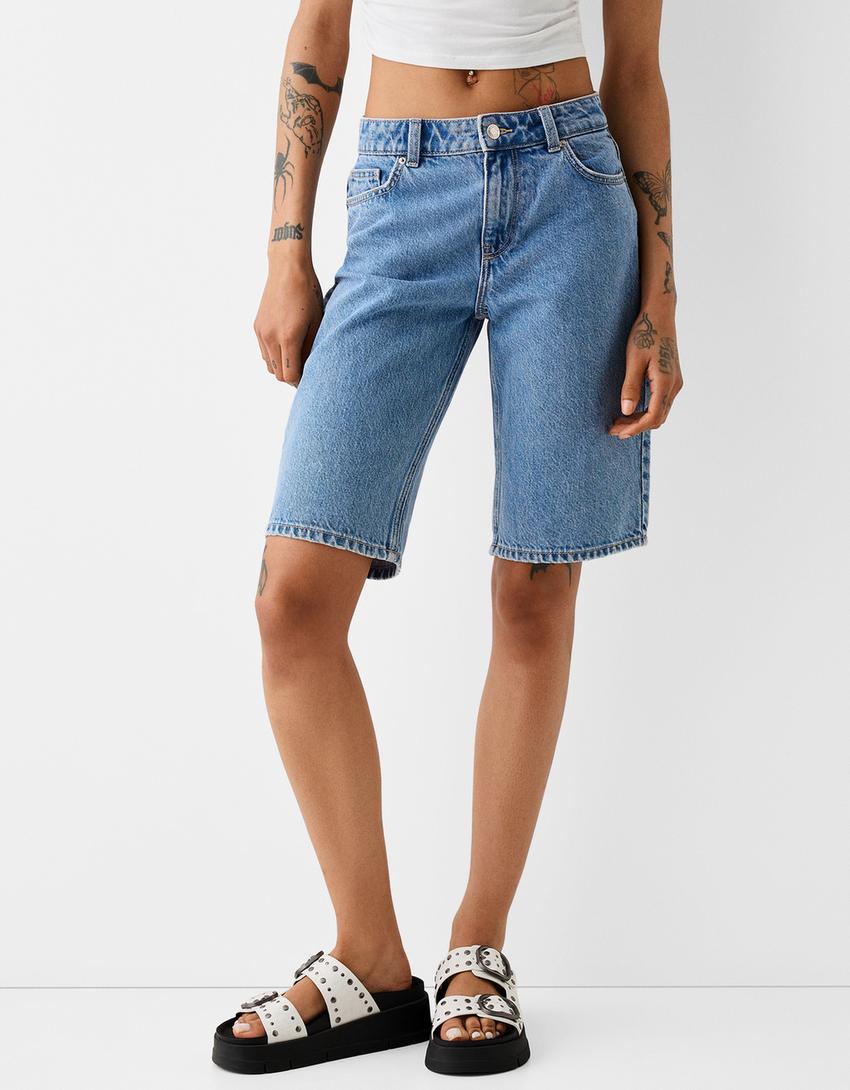 Straight fit denim bermuda-Açık mavi-3