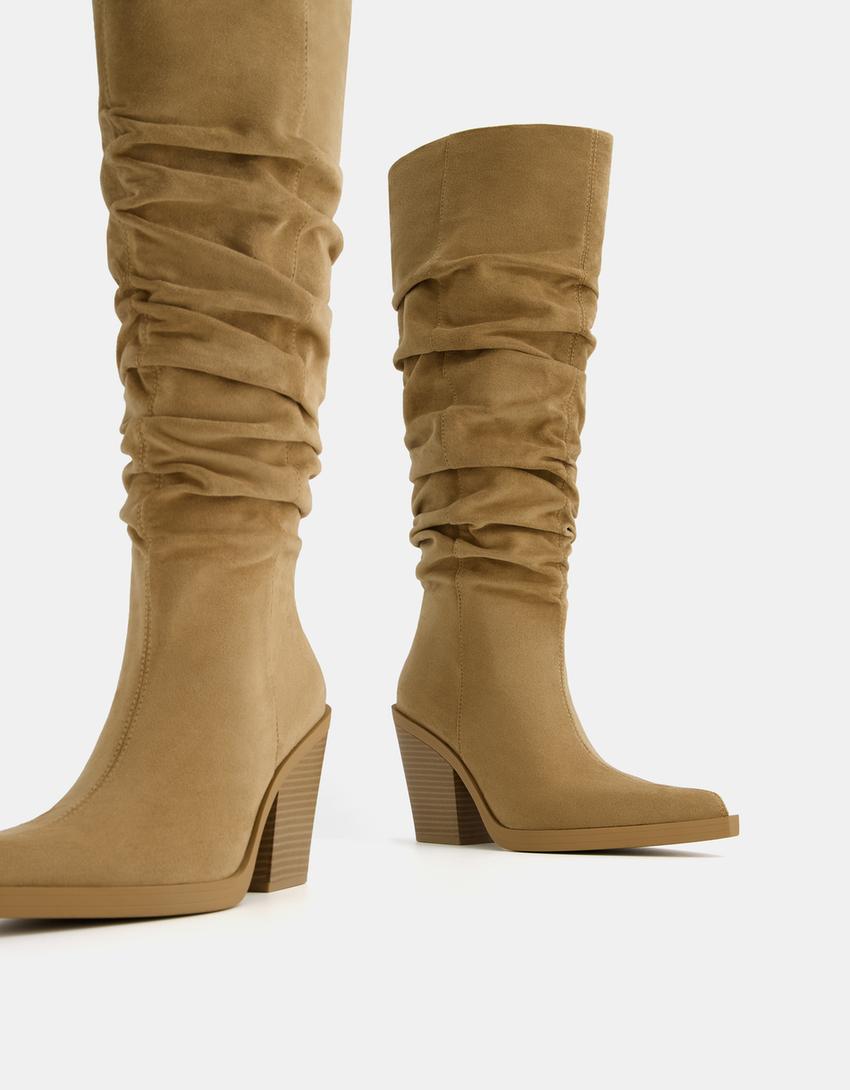 بوت كاوبوي فضفاض بكعب عال-رملي-4