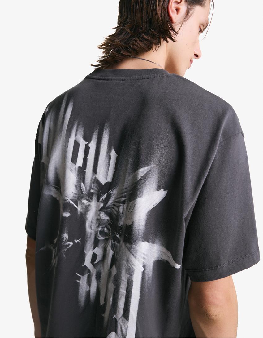 Short sleeve T-shirt with print-Grey-3