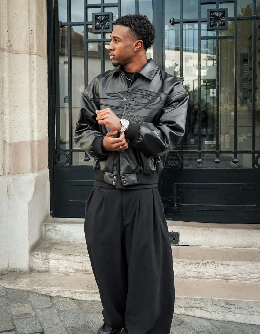 OUT OF CORE leather effect jacket-Black