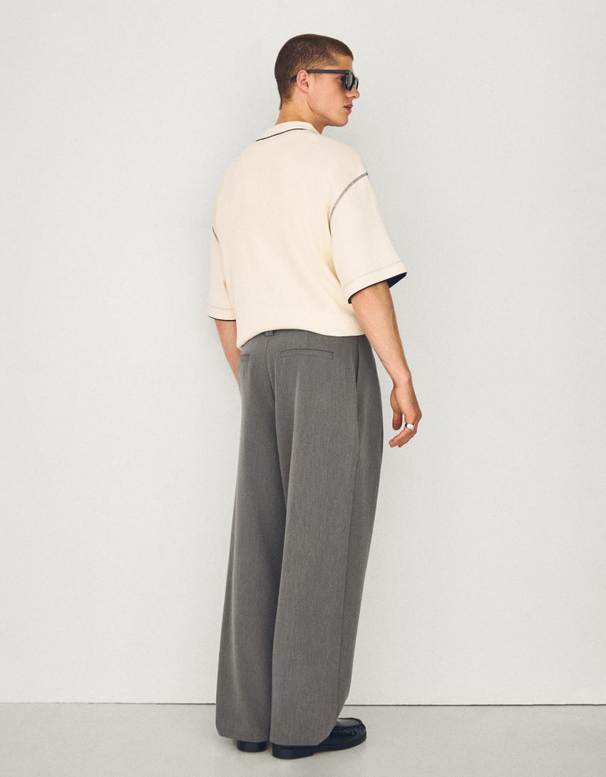 Pleated baggy pants-Grey