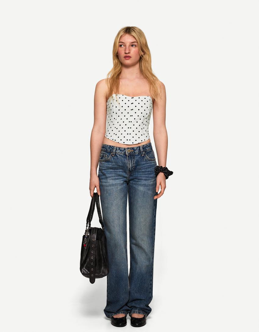 Bandeau-top mit Corsage und Tupfen-Rohweiß-2