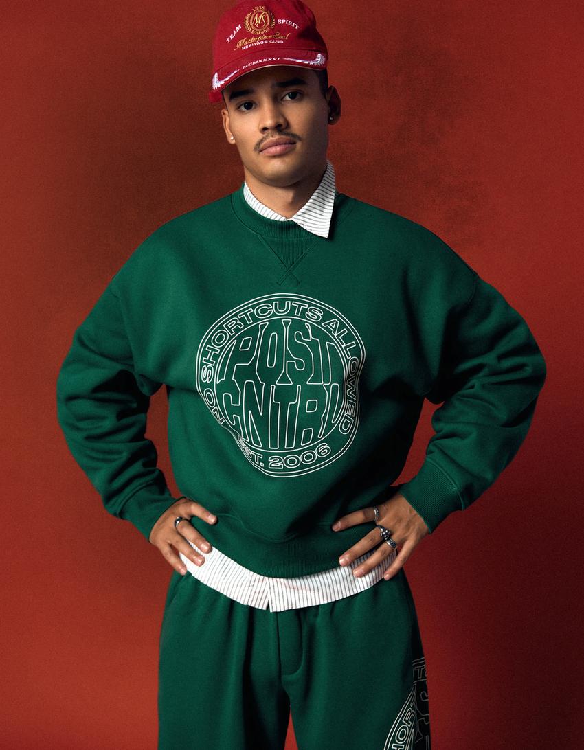 Round neck print sweatshirt-Green