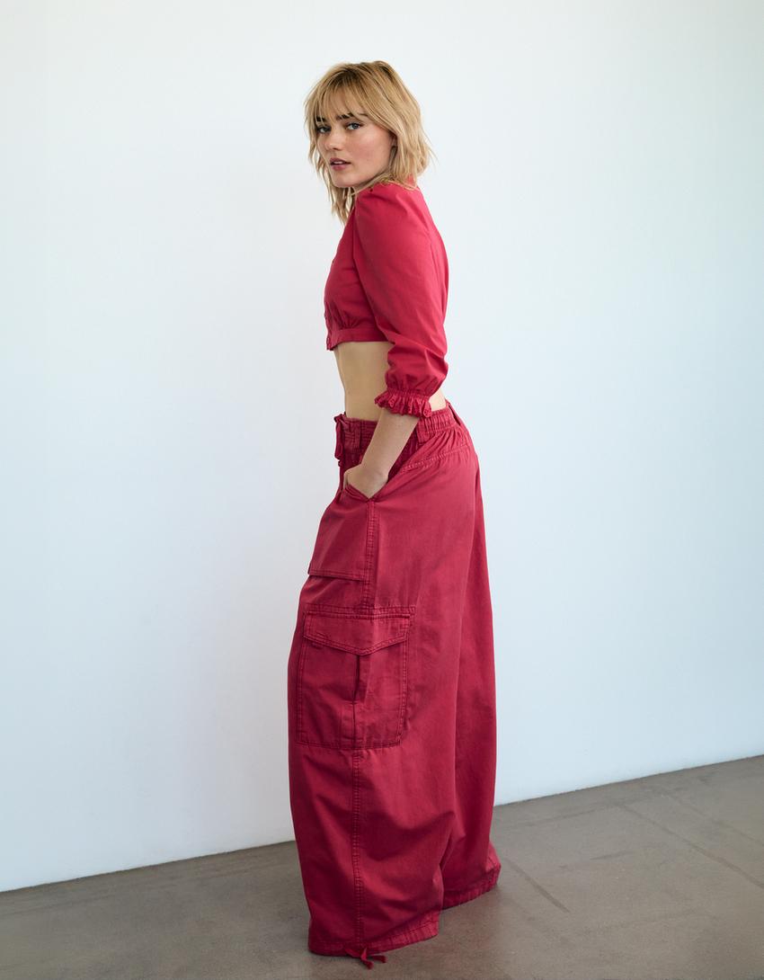 Parachute cargo trousers-Red