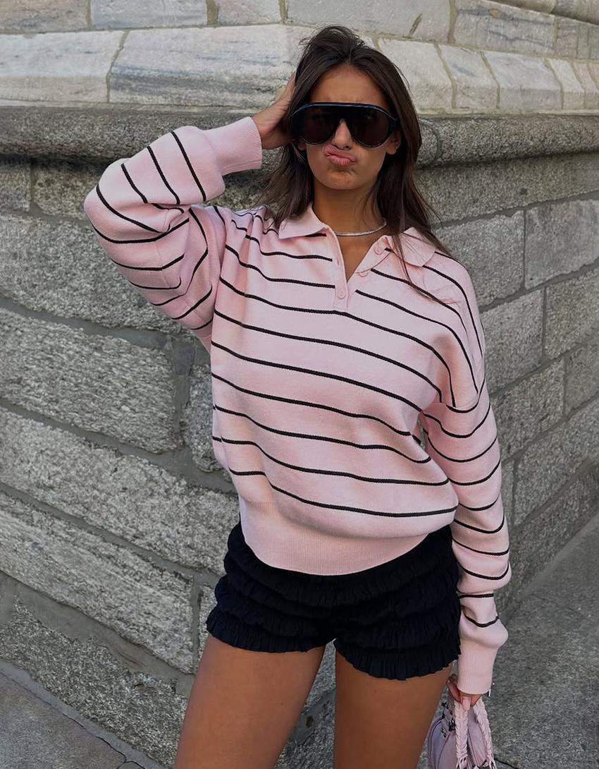 Camisola gola de polo-Rosa