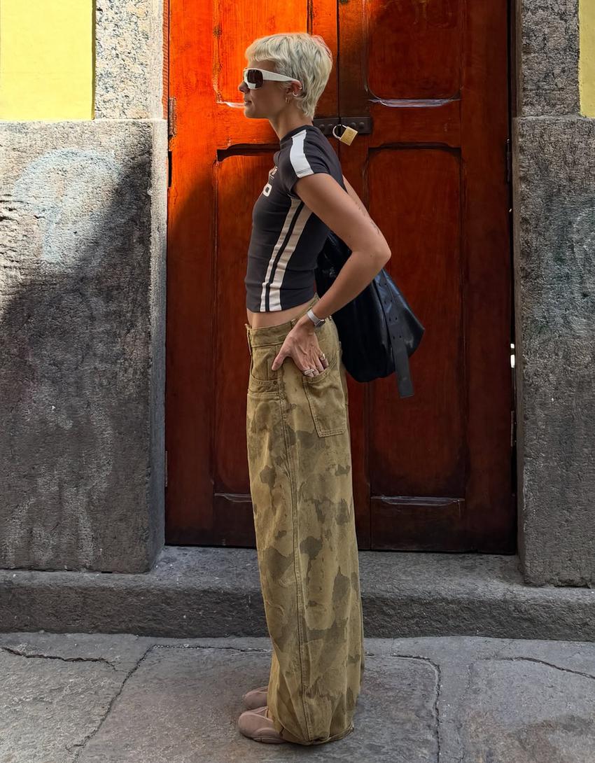 Printed balloon trousers-Khaki