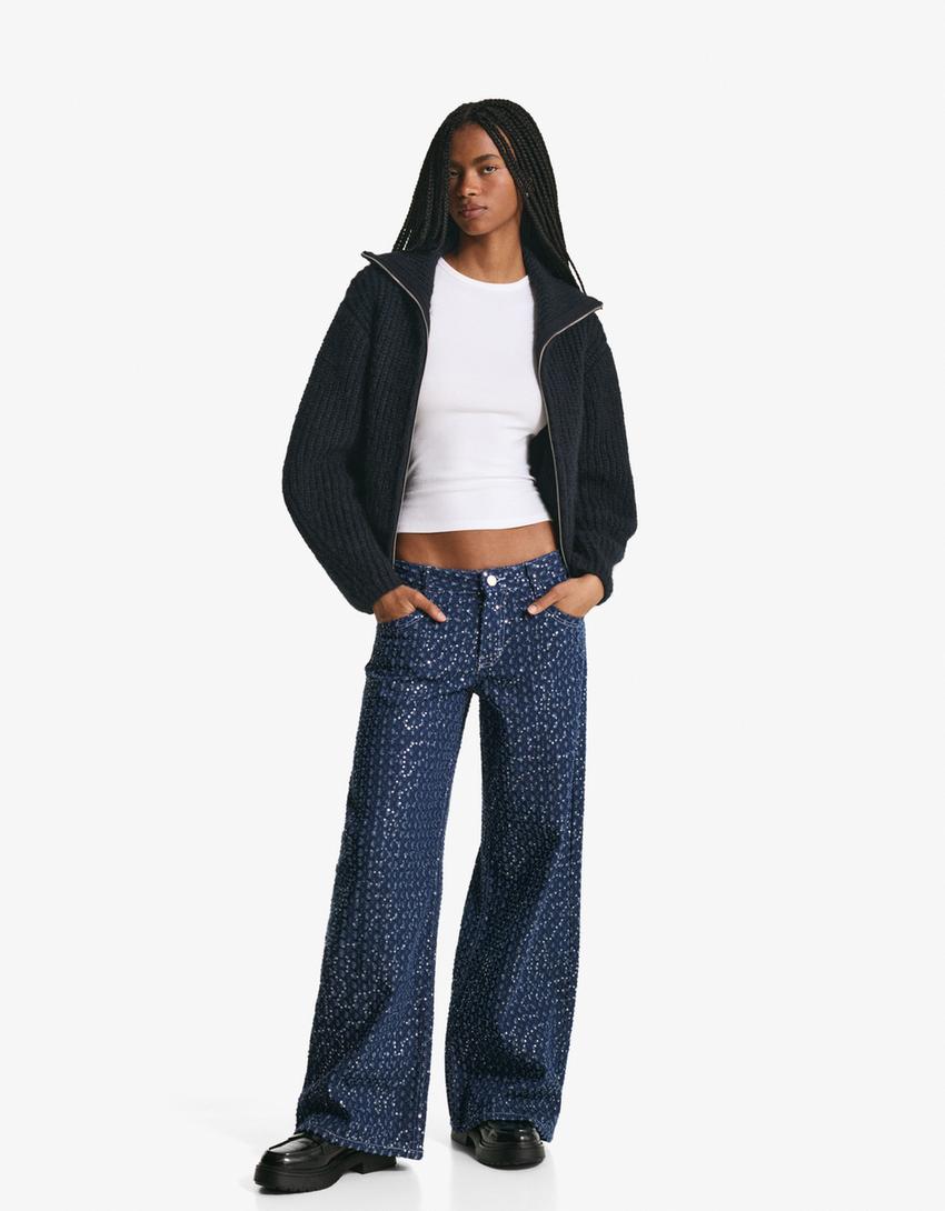 jeans wide leg lentejuelas-Marino