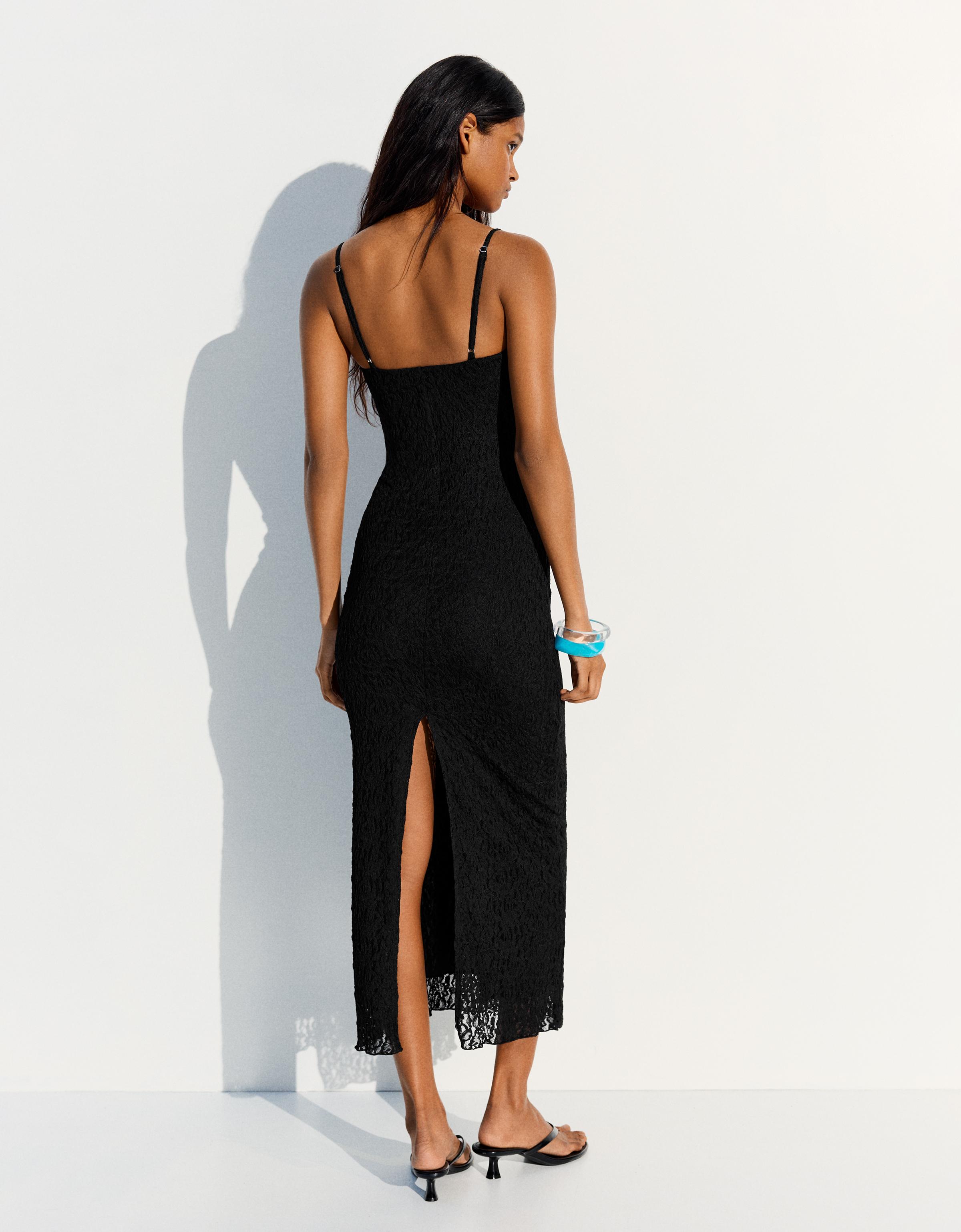 Lace strap midi dress — Black