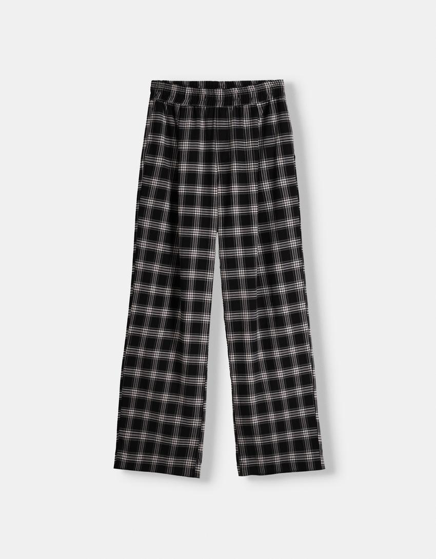 Straight fit check trousers - Women | Bershka