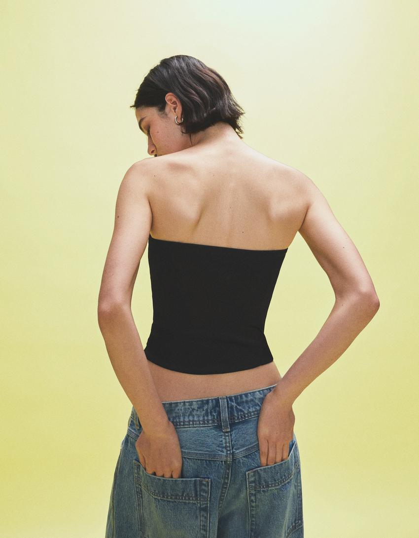 Top bustier en satin-Noir