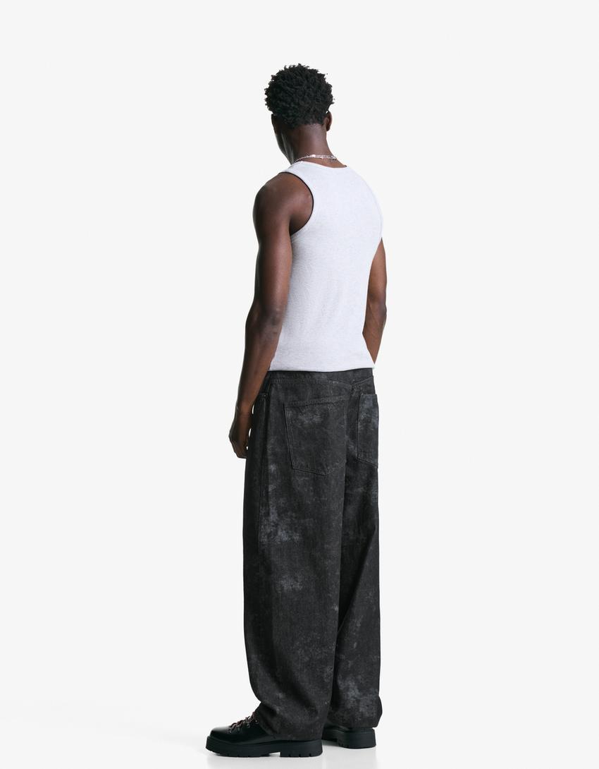 Super baggy printed pants-Black-1