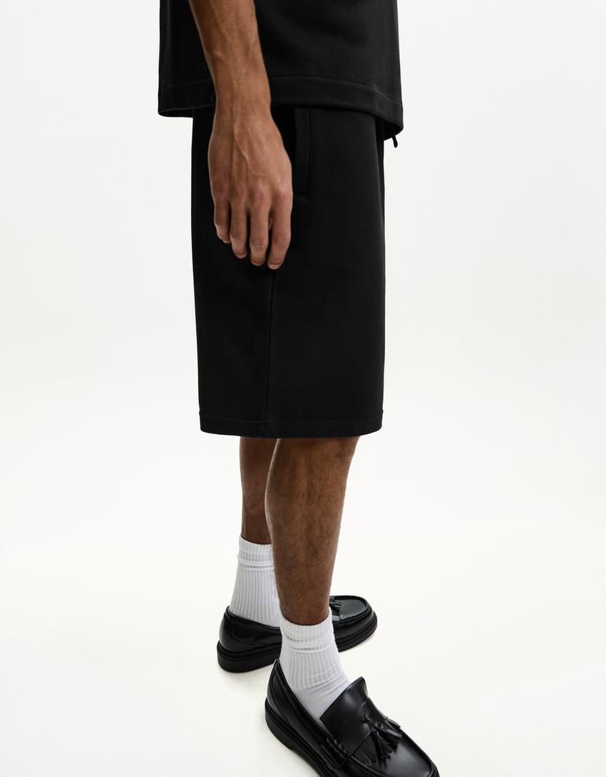 Plush bermuda shorts-Black