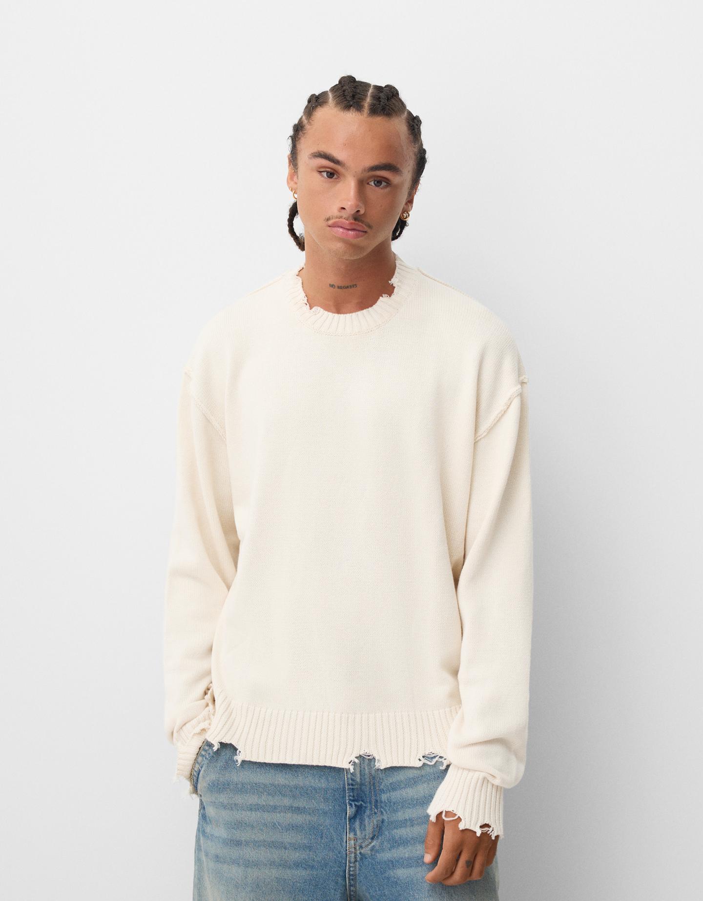 Bershka Maglia Strappi Uomo Xl Bianco Roto