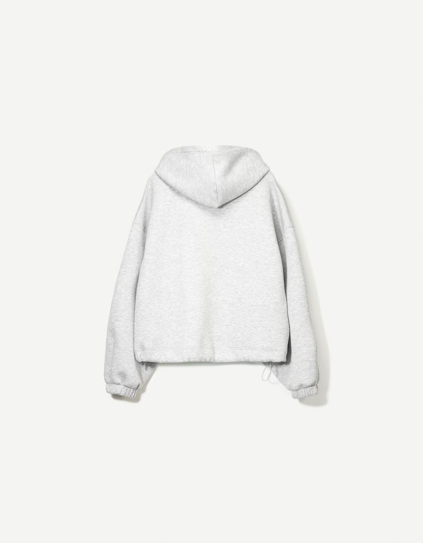 Felpa con cerniera e cappuccio oversize effetto neoprene-Grigio-4