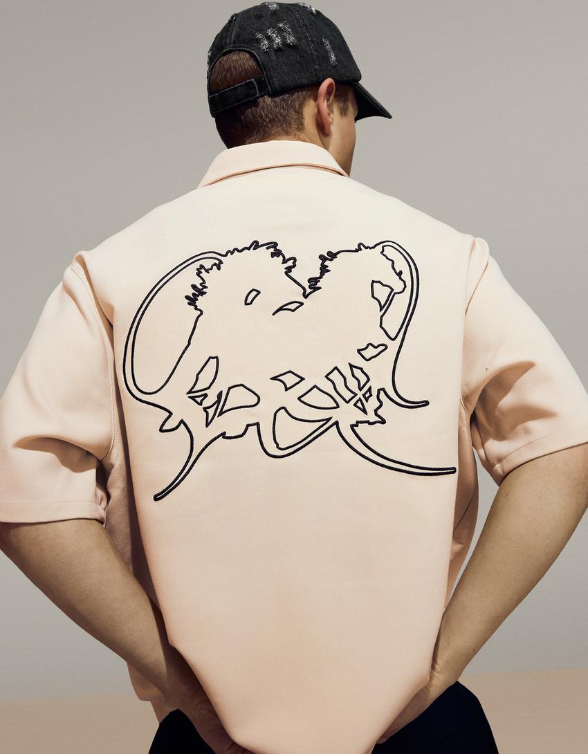 Embroidered short sleeve shirt-Cream