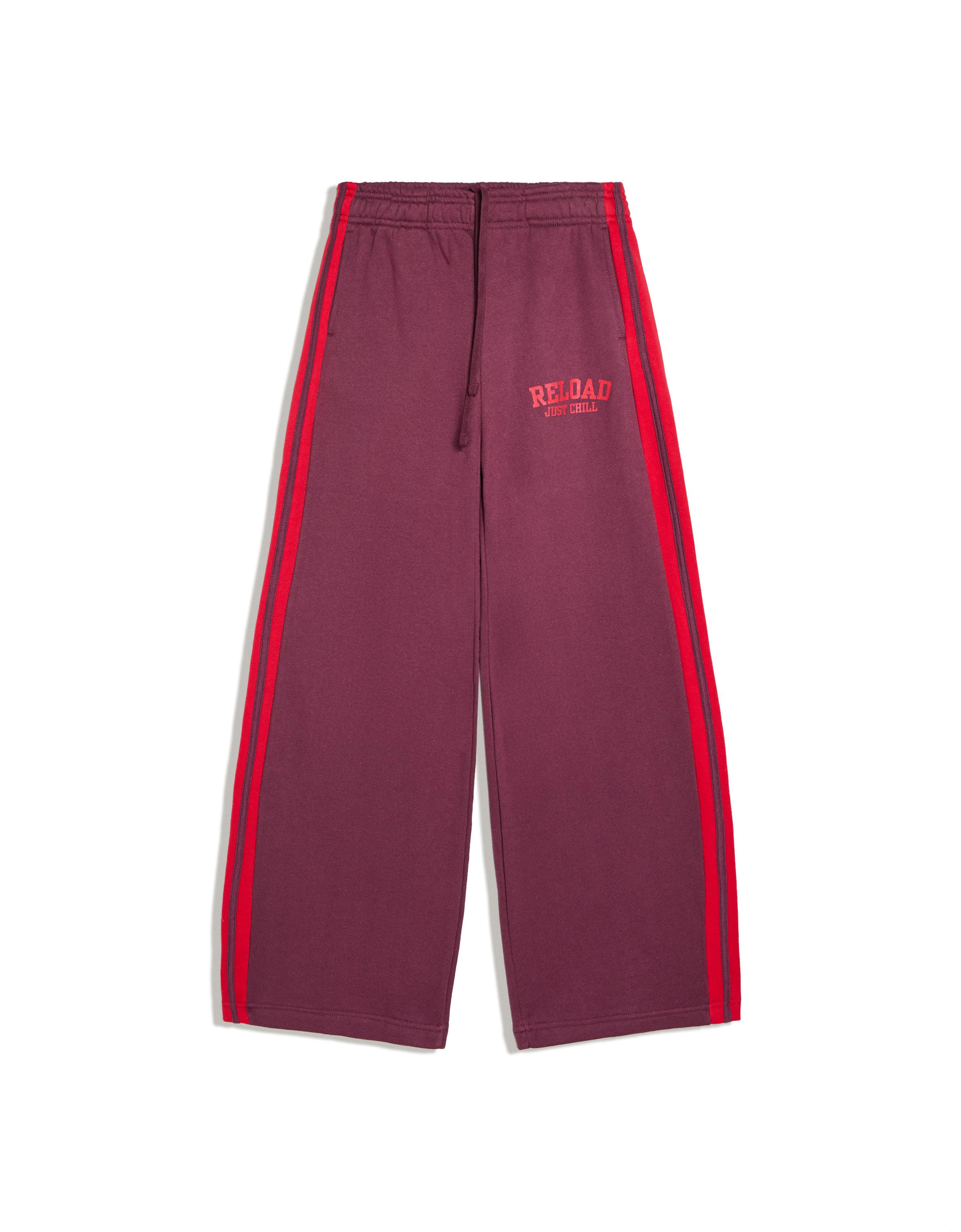 Wide-leg embroidered plush trousers — Burgundy