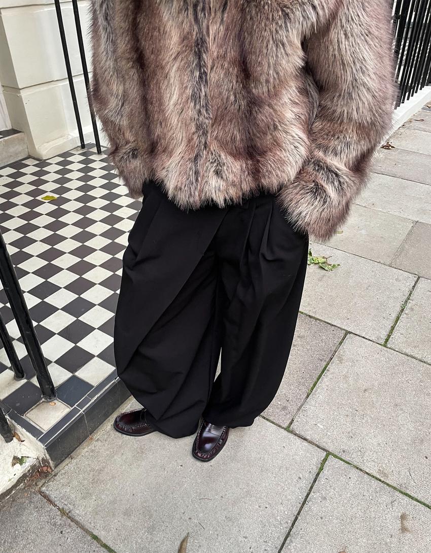 Veste fausse fourrure capuche-Marron