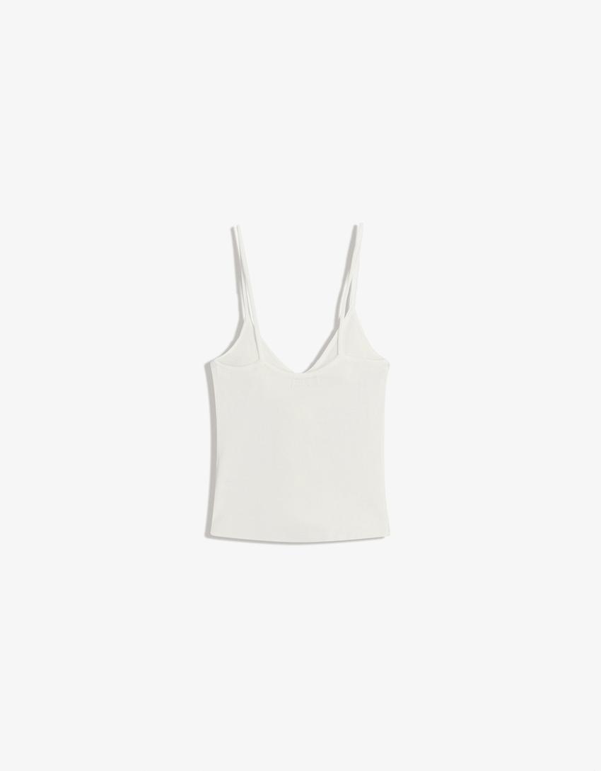 Ruffled strappy top-Cream