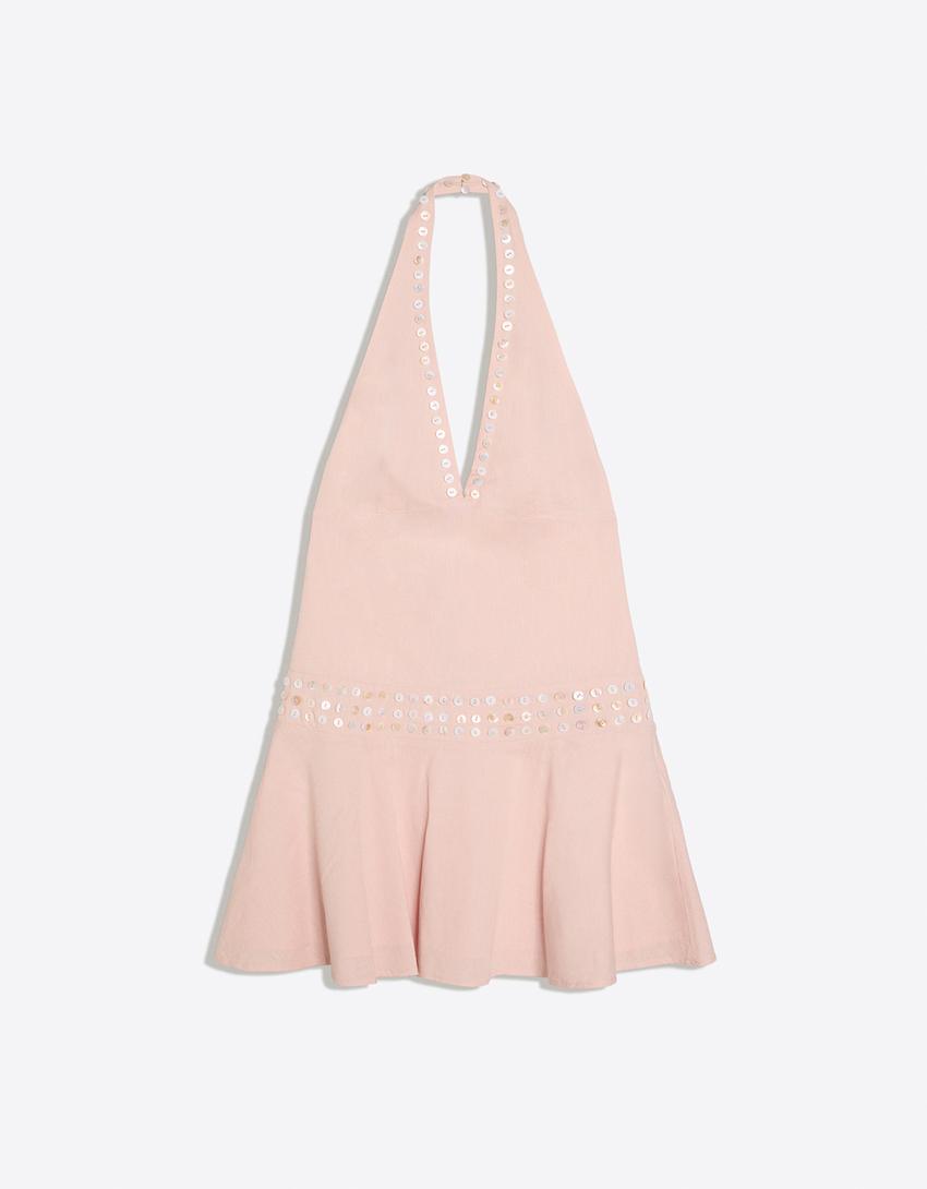 Robe encolure américaine boutons-Rose