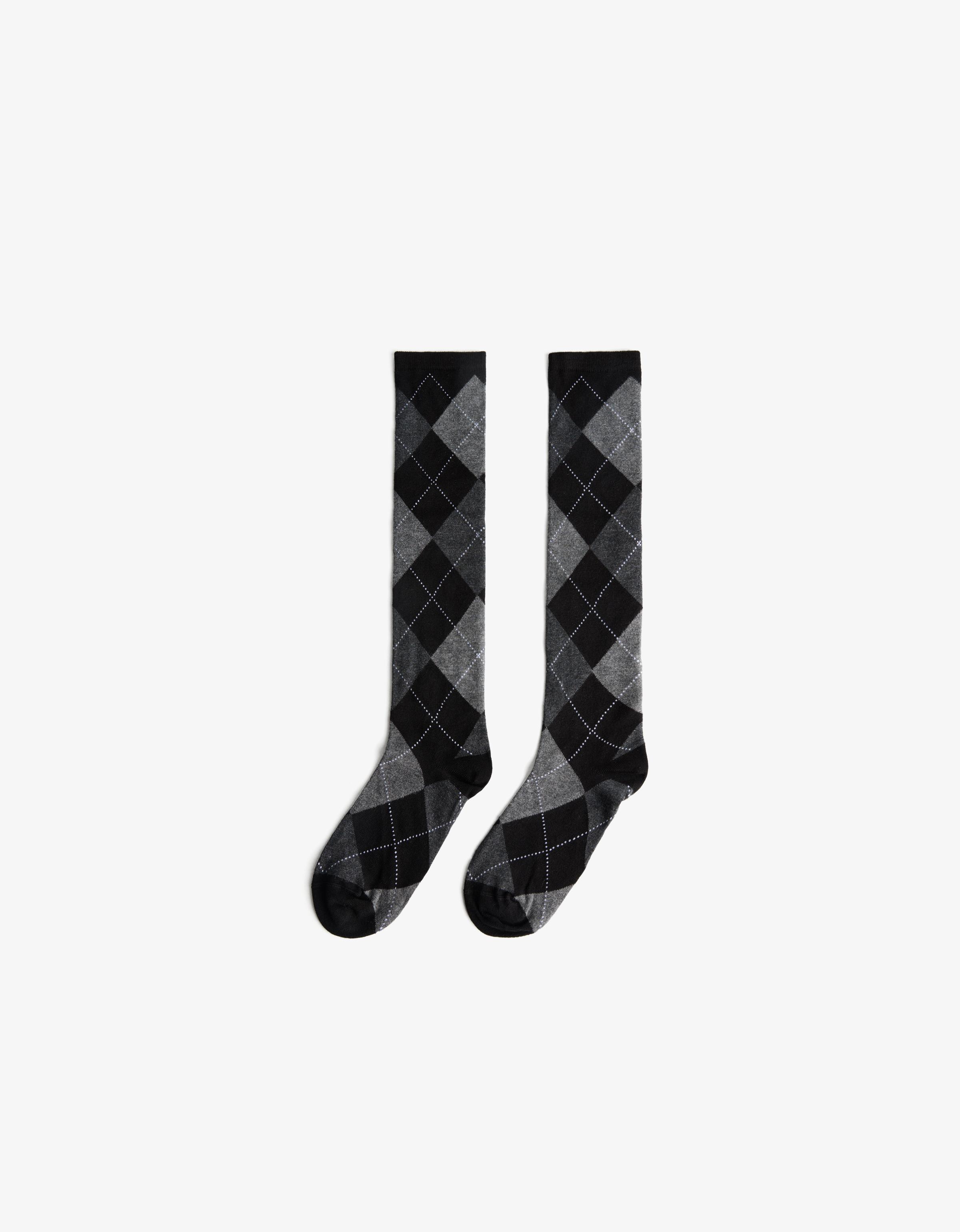 Bershka Rauten-Socken Damen S Schwarz
