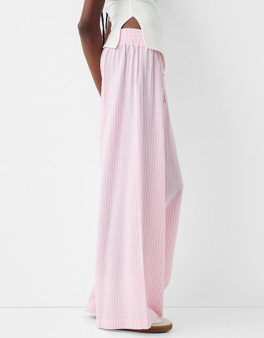Striped wide-leg creased-effect trousers-Pink-3