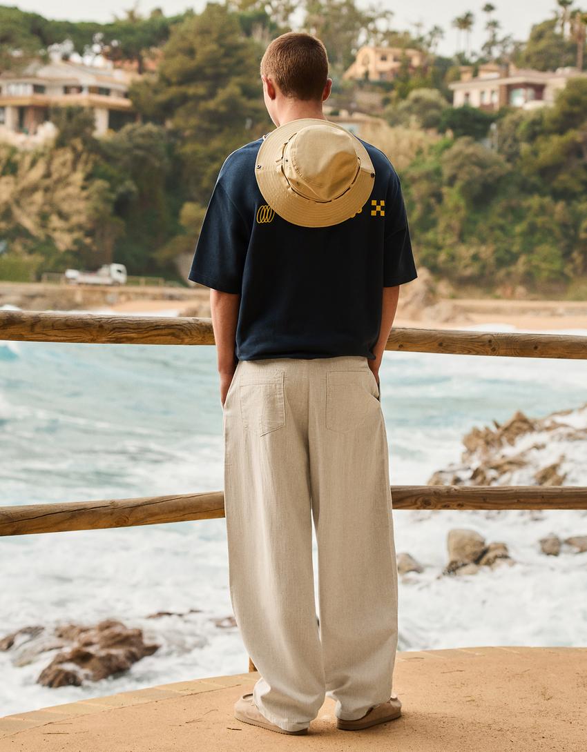 Super baggy trousers with linen-Sand