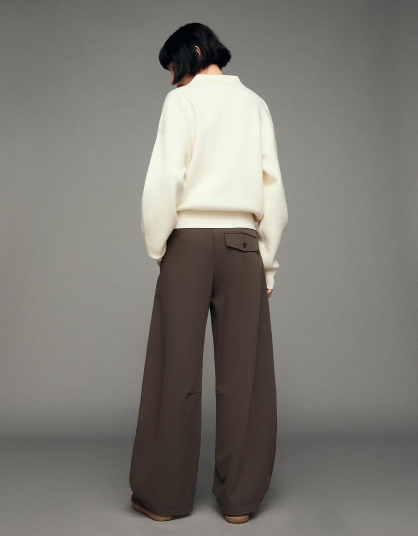 Pleated barrel trousers-Sand