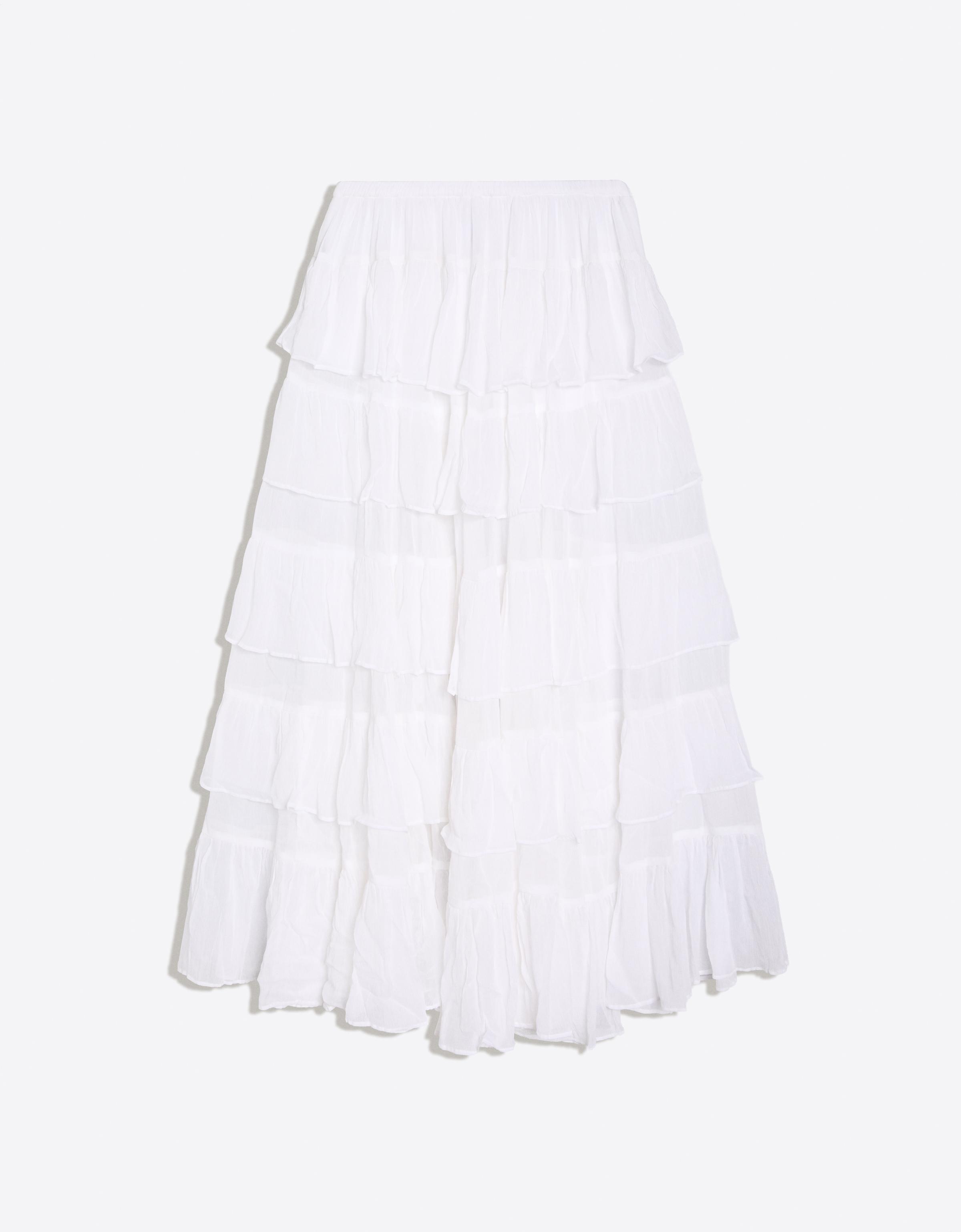 Asymmetric frilled skirt — White