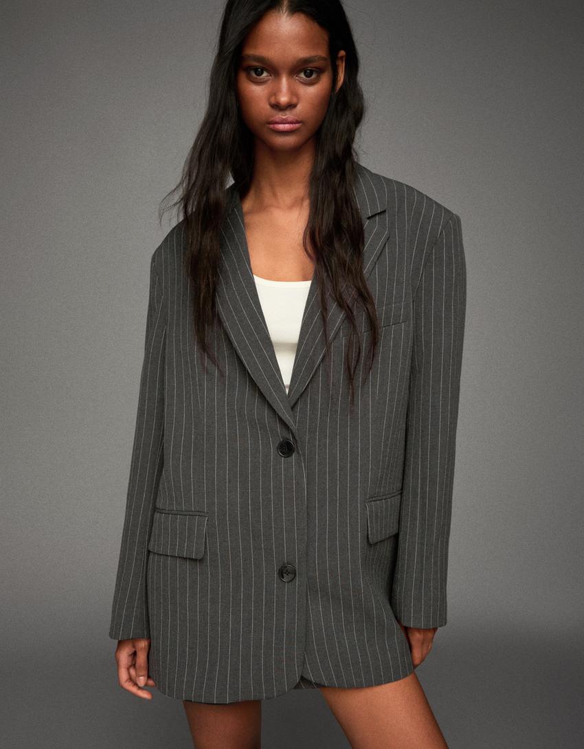 Oversized blazer-Dark grey-2