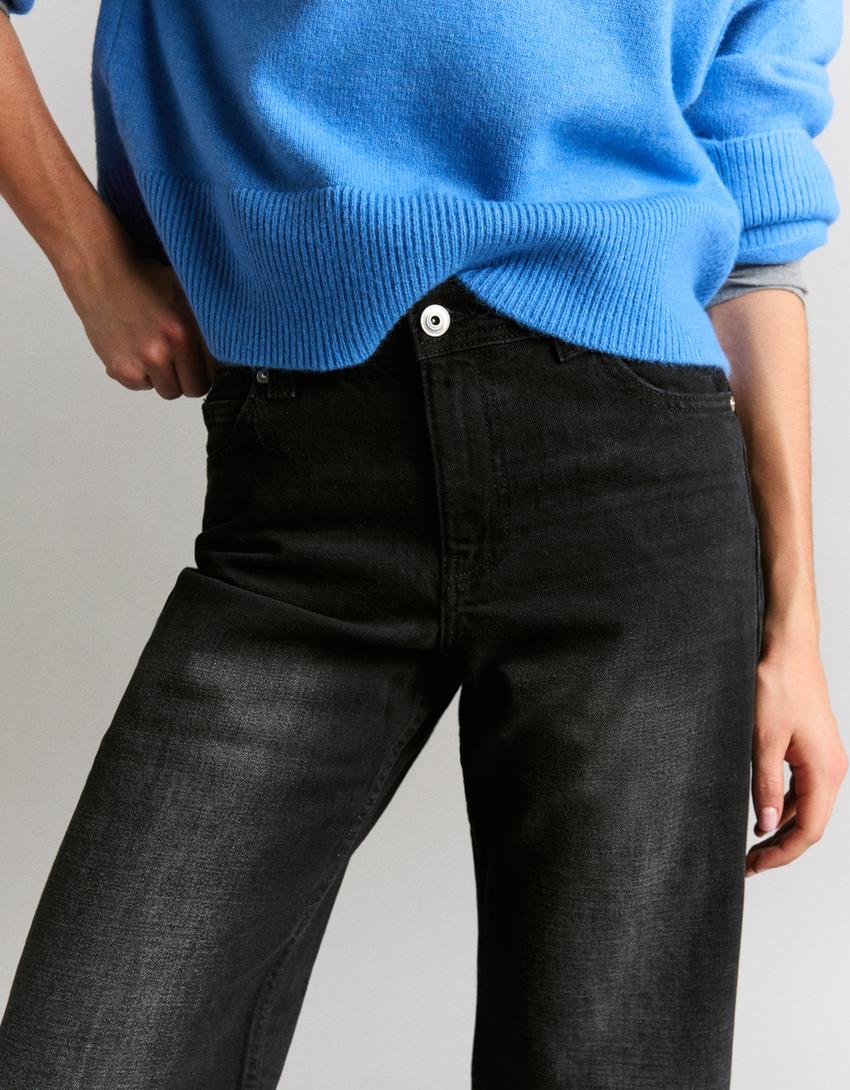 Jeans baggy fit cintura média-Preto