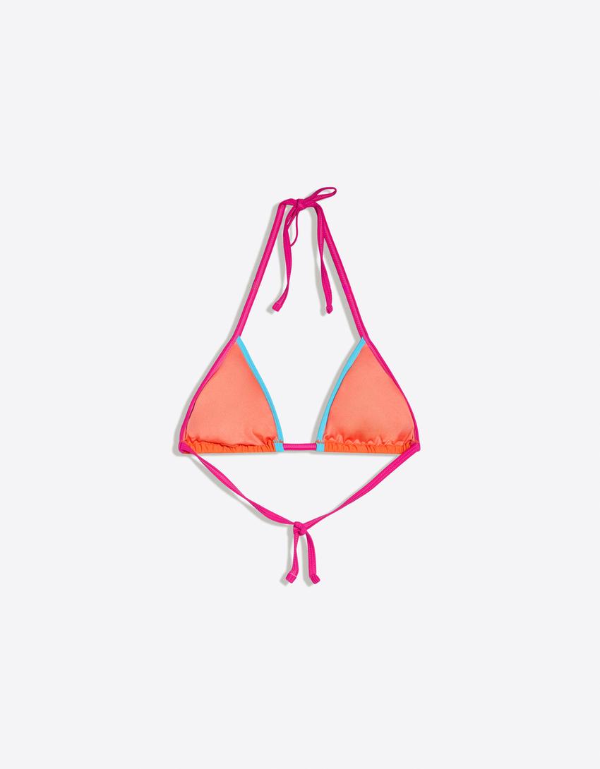 Contrast triangle bikini top-Orange