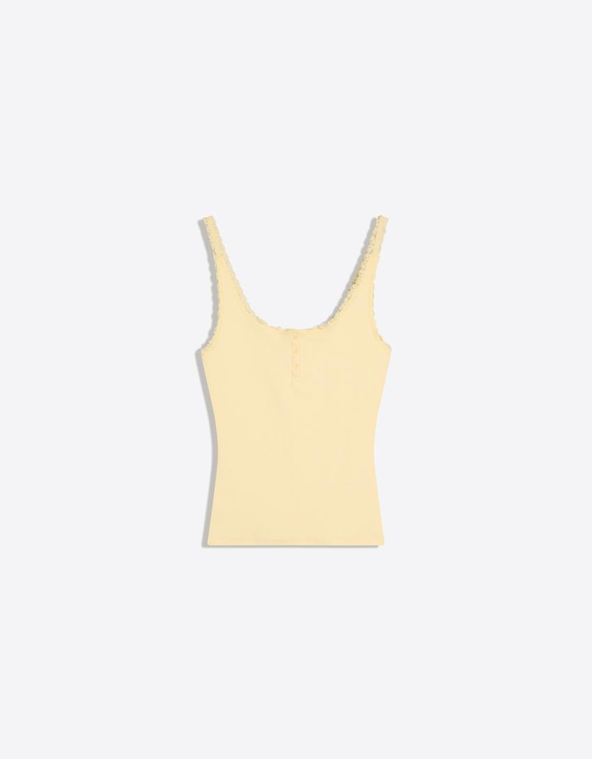 Strappy henley neck top-Yellow