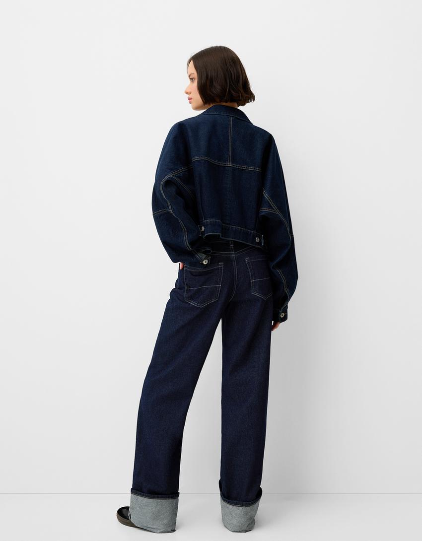 Wide-leg '90s jeans with turn-up hems-Navy-2