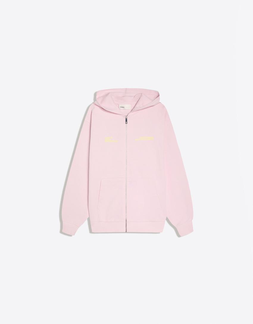 Oversize-Hoodie mit Reißverschluss und Print-Rosa