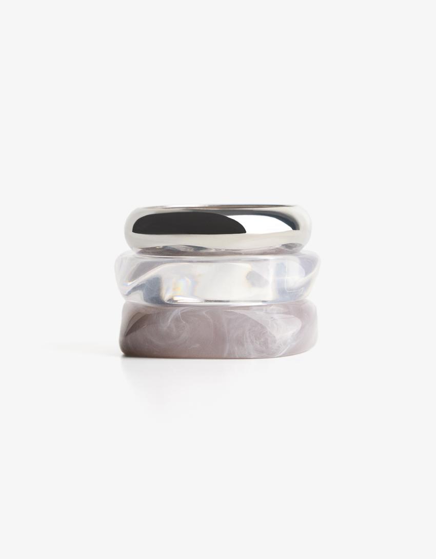 Lot de 3 bracelets effet résine-Gris-0