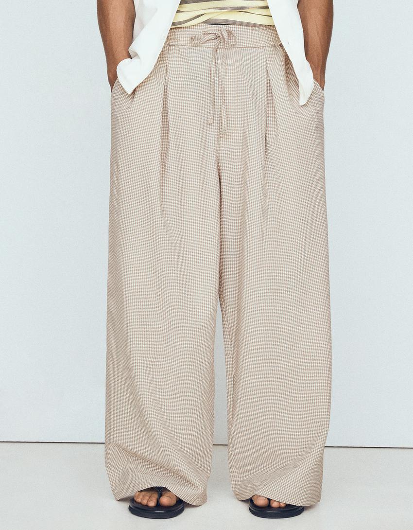 Pantalon mega baggy à carreaux-Sable