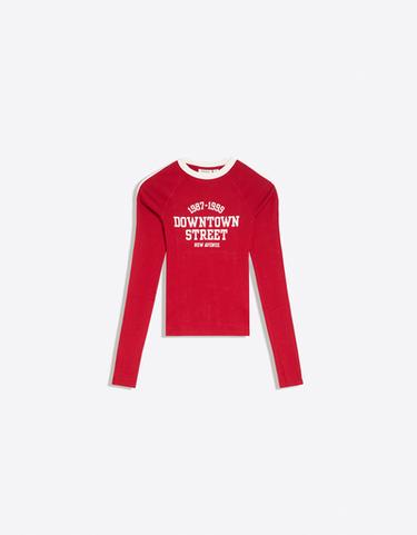 Contrast print long sleeve T-shirt — Red 5