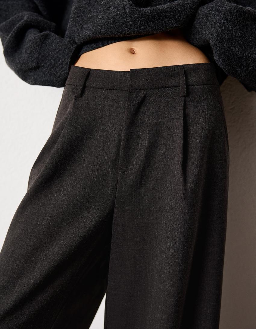 Pantaloni ampi doppio tessuto-Grigio